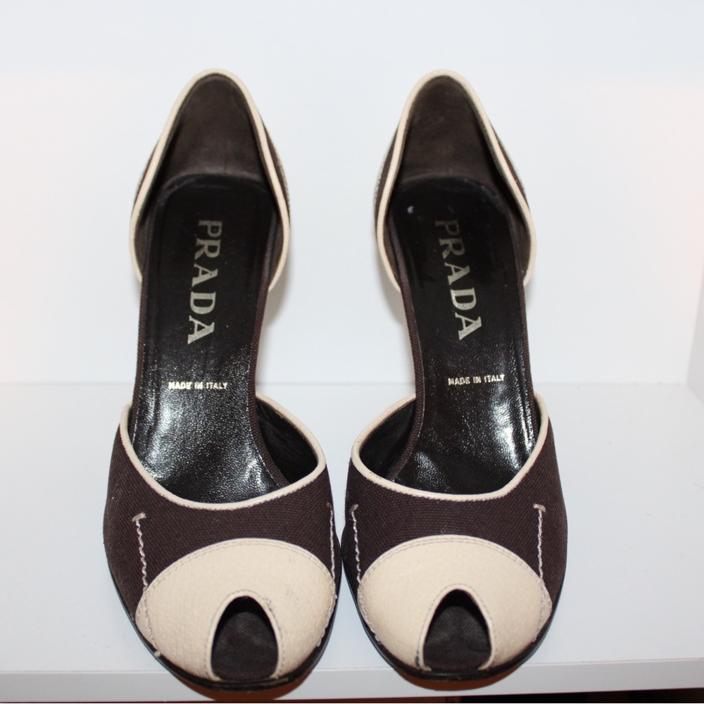 Vintage PRADA D'Orsay Color-block 2-Tone Peeptoe Spool Heel